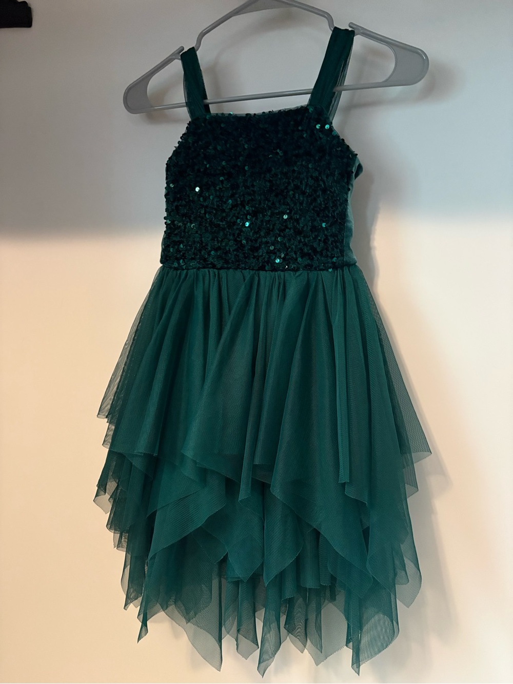 Cat & Jack Teal Sequin Tulle Handkerchief Hem Dress for Kids